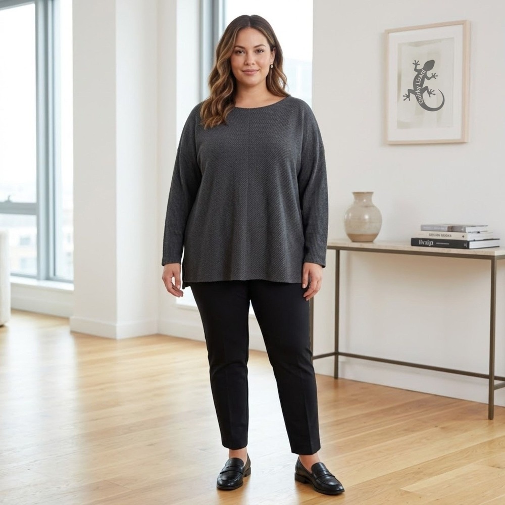 Ava and Viv Sweater Womens 4X Charcoal Grey Ribbed Oversized Boat Neck Tunic - Picture 7 of 11